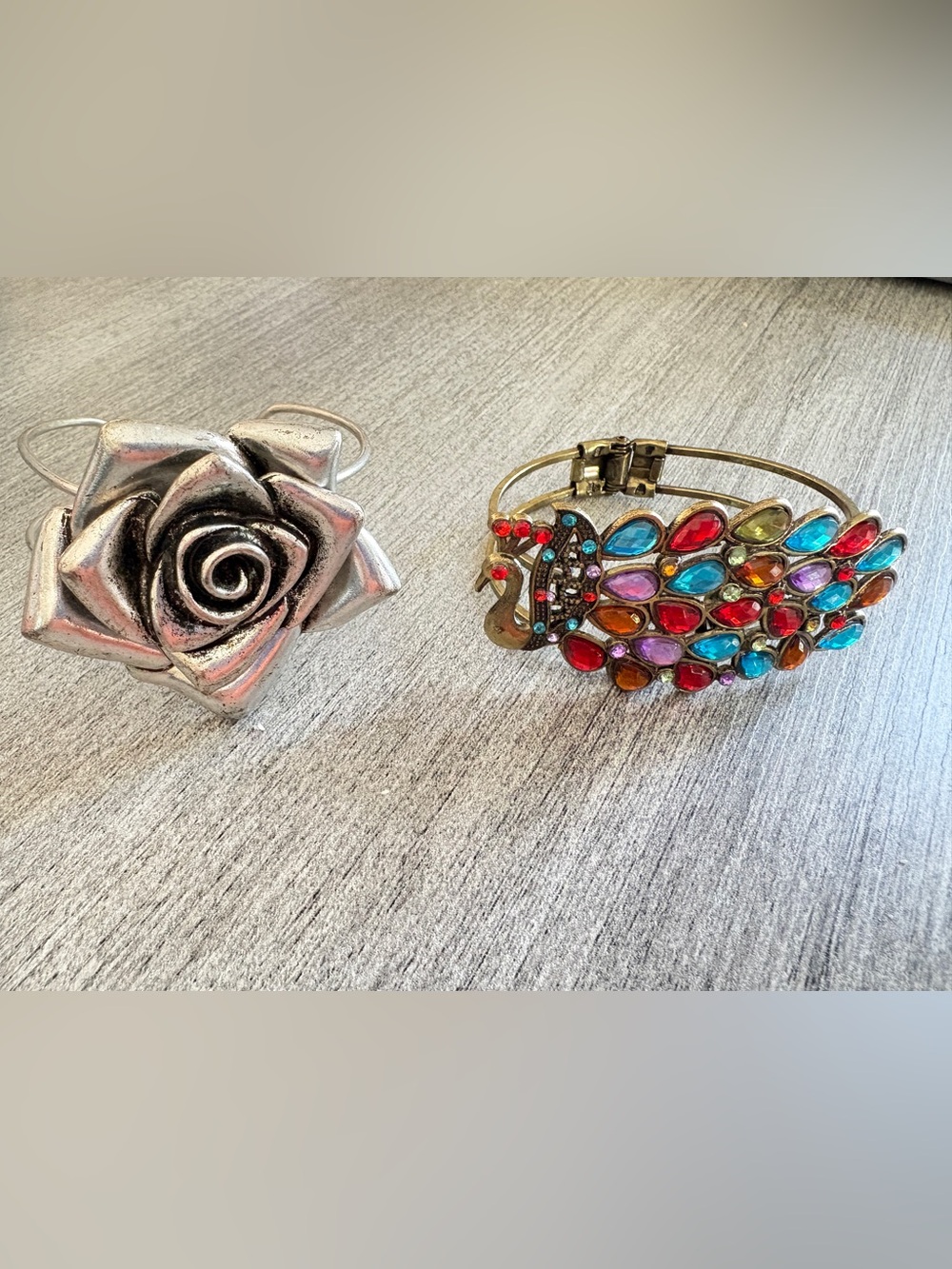 Set of 2 Statement Cuff Bracelets | Peacock + Rose